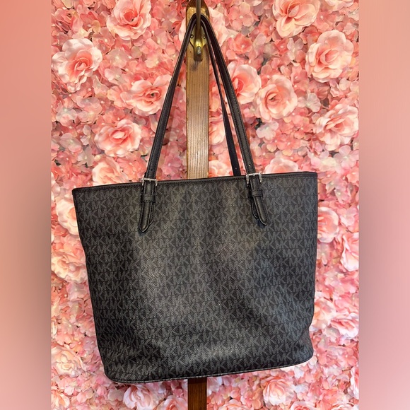 Michael Kors Black Signature MK Pattern Shoulder Bag Tote - Picture 7 of 16